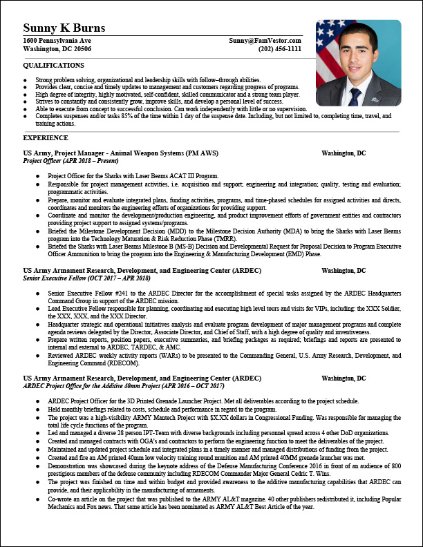 standard resume format for government jobs